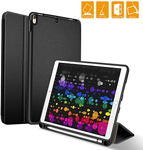 iPad Pro 10.5 Case with Pencil Holder,MAHYVE Ultra Slim Soft TPU Back Typing Viewing Tri-fold Stand PU Leather Smart Cover for iPad Pro 10.5 inch 2017 (BLACK)