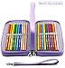YOUSHARES 72 Slots Pencil Case - PU Leather Handy Multi-layer Large Zipper Pen Bag with Handle Strap for Colored/Watercolor Pencil (Purple)