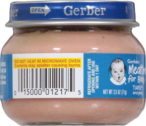 GERBER STAGE 2 BABY FOOD, TURKEY AND GRAVY JAR, BABY PUREE JARS GLASS