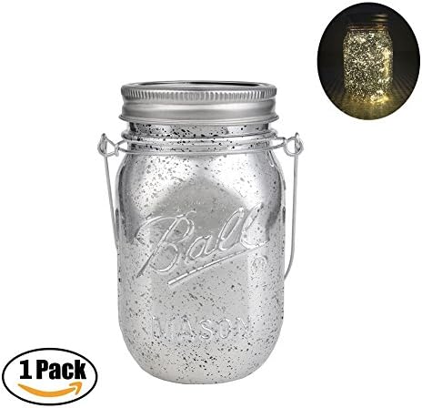 Solar Mason Jar Lights 10 LED Warm White Firefly Lights Mason Jar Lids Insert Silver Glass Jar Hanging Lantern Lights for Christmas Wedding Garden Patio Home Party Indoor Outdoor Decorative Lighting