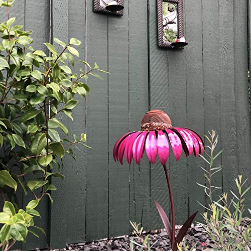 Red Coneflower Standing Bird Feeder,Outside Rust Resistant Garden Art Metal Birdfeeder with Stand,Hummingbird Feeders,Metal Detachable Flower Stakes for Yard Garden (Style A)
