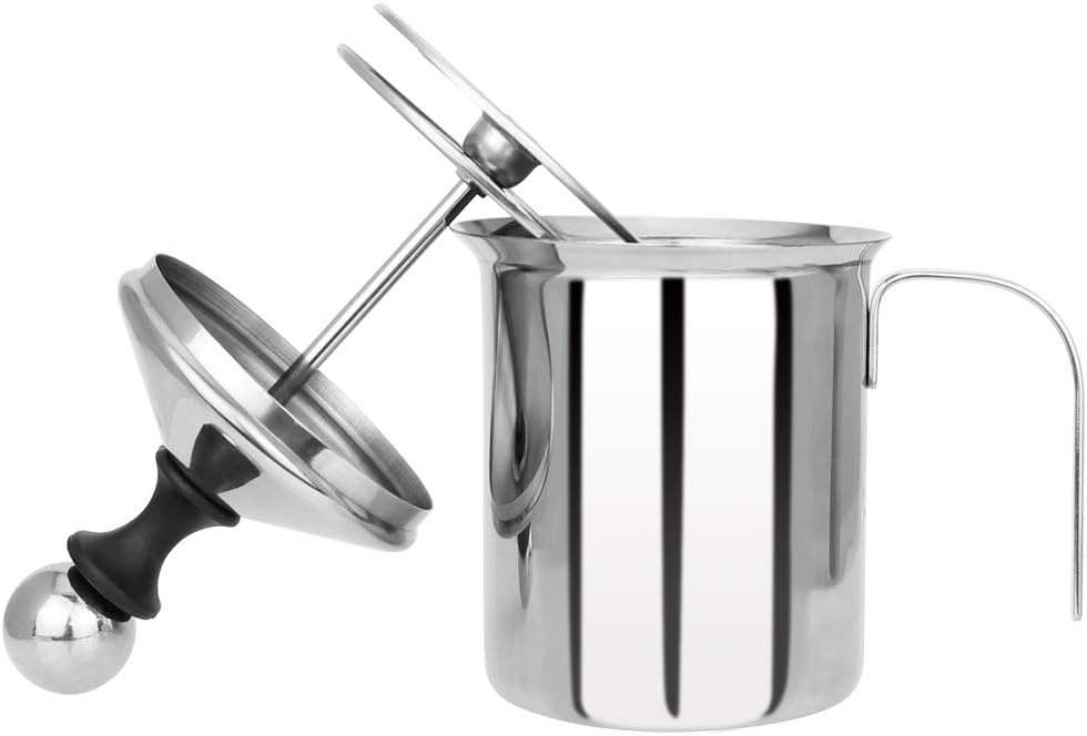 CODIRATO 400 ml Milk Frother Manual Milk Foam Maker Stainless Steel Frother Double Mesh DIY Fancy Coffee Cream Coffee Foamer Milk Creamer