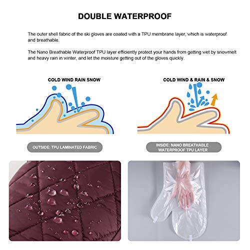 Andake 90% Duck Down Mittens Gloves For Women -20¨H Cold Weather Warm Winter Snow Gloves For Walking Jogging Work Outdoor Red L-XL