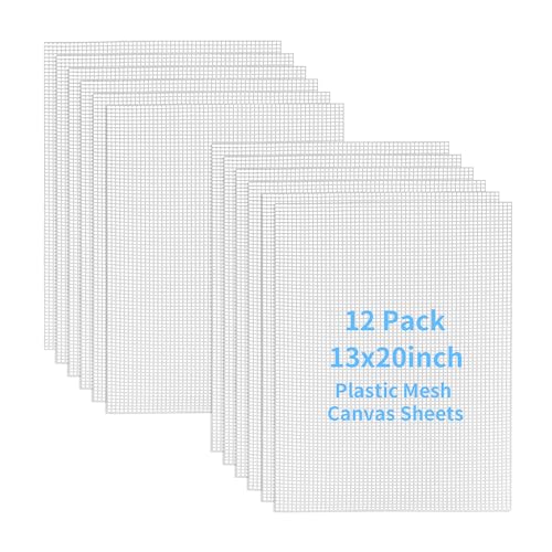 KEJJNYER 12 Pack 5 Count Plastic Mesh Canvas Sheets, 19.7 x 13 Inch Plastic Mesh Sheets for Embroidery Crafting, Acrylic Yarn Crafting, Knit and Crochet Projects