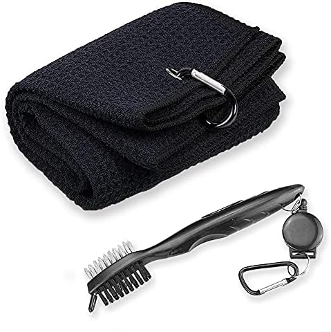 Golf Towel Golf Club Brush Set, Microfiber Waffle Towels for Golf Bags with Clip, Golf Club Groove Cleaner Tool with Retractable Carabiner, 2 Pack Gifts Golf Accessories Set for Men (Black) Golf Towel Golf Club Brush Set, Microfiber Waffle Towels for Golf Bags with Clip, Golf Club Groove Cleaner Tool with Retractable Carabiner, 2 Pack Gifts Golf Accessories Set for Men (Black)