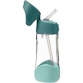 b.box 15oz Tritan Kids Water Bottle – Toddler Drink Bottle with Straw for School, Daycare, Travel w/Easy-Grip Triangular Design, Leak Proof Lid & Handle, BPA Free, Dishwasher Safe (Emerald Forest)