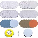 3 inch Multiple Grits Aluminum Oxide Dry & Wet/Dry Hook Loop Sanding Discs a 1/4 inch Shank Backing Pad + Soft Foam Buffering Pad, 5-Pieces Each 60, 240, 600, 1000, 5000 10000 Grits