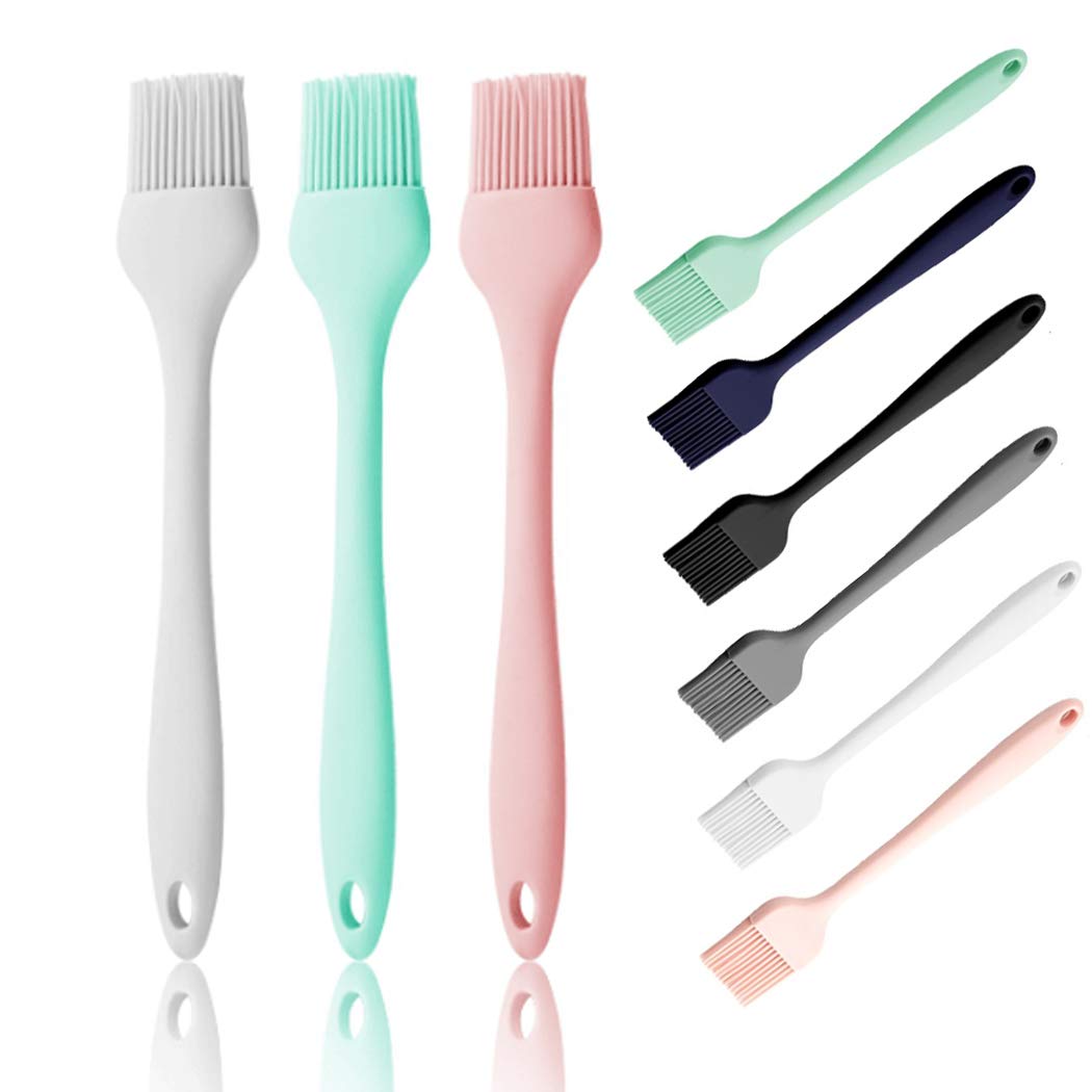 Hoshen Three-Piece High Temperature Resistant Silicone Oil Brush Integrated Silicone Brush, Kitchen Barbecue Brush Oil Brush - White Green Pink