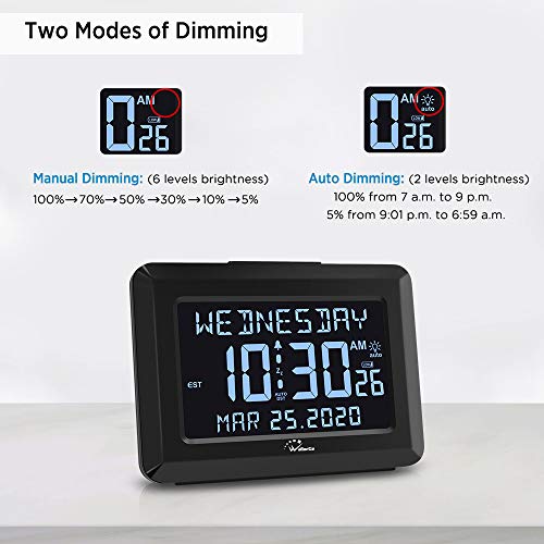 Wallarge Digital Auto Set Large Display Alarm Clock with 8 Time Zones