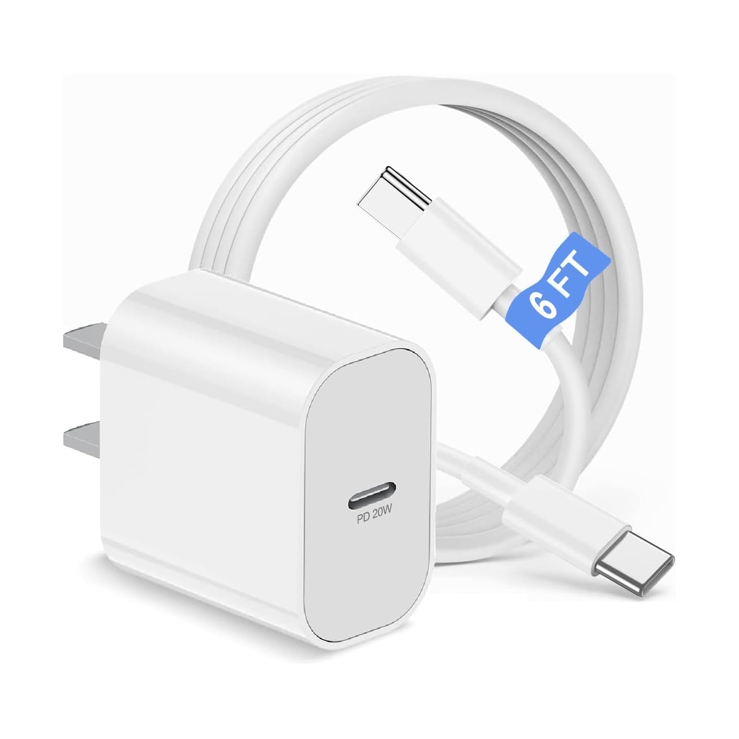 iPhone 17 16 15 Charger Block and 6ft Type C to C Cable Cord Long, 20W USB C Fast Charging Plug for Apple iPhone 17 Pro Max/17 Air/16 Pro Max/16 Plus/15 Pro/15/AirPods/iPad/Mini Wall Cube Brick Box