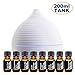 Essential Oil Diffuser Gift Set - Includes Top 8 Essential Oils (Tea Tree, Lavender, Peppermint & more) - Large 200ml Tank Quietly Mists up to 4 Hours - Auto Shut Off - Multi Colored LED