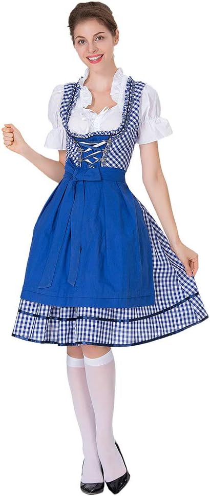 Women Cosplay Costume Dress Fashion Ladies Vintage Halloween Oktoberfest Bavarian Beer Girl German Dirndl Tavern Carnival Maid Midi Dress