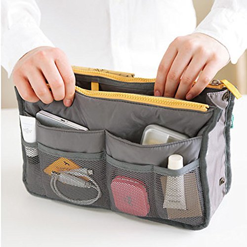 Romote Portable Multi-function Handbag Pouch Bag in Bag Organiser Insert Organizer Tidy Travel Cosmetic Pocket (Gray)