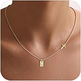 Cross Necklace for Women with Initial, 14K Gold Plated Dainty Cross Pendant Choker Initial Gold Necklace for Women Jewelry Gift