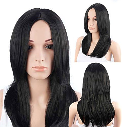 MUZIL Mid Shoulder Length Straight Wigs Middle Part Daily Wear Wigs Heat Resistant Synthetic Hair Nature Style Black