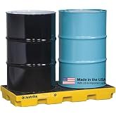 Justrite Low Profile 2 Drum Spill Containment Pallet Accumulation Center - 5.5" Tall - 24 Gal Capacity for 55 Gallon Drum Containment - Made in The USA from 30% Recycled Polyethylene - Yellow - 28654