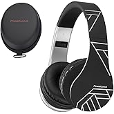 PowerLocus Wireless Bluetooth Over-Ear Stereo Foldable Headphones, Wired Headsets Rechargeable with Built-in Microphone for iPhone, Samsung, LG, iPad (Black/Silver)