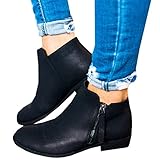Boots for Women Ankle Winter Low Heel Western Side Zipper Pointed Toe Solid Color