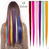 Bundle 12 Pieces of 20 Inches Multi-colors Party Highlights Colorful Clip in Synthetic Hair Extensions,straight Long Hairpieces