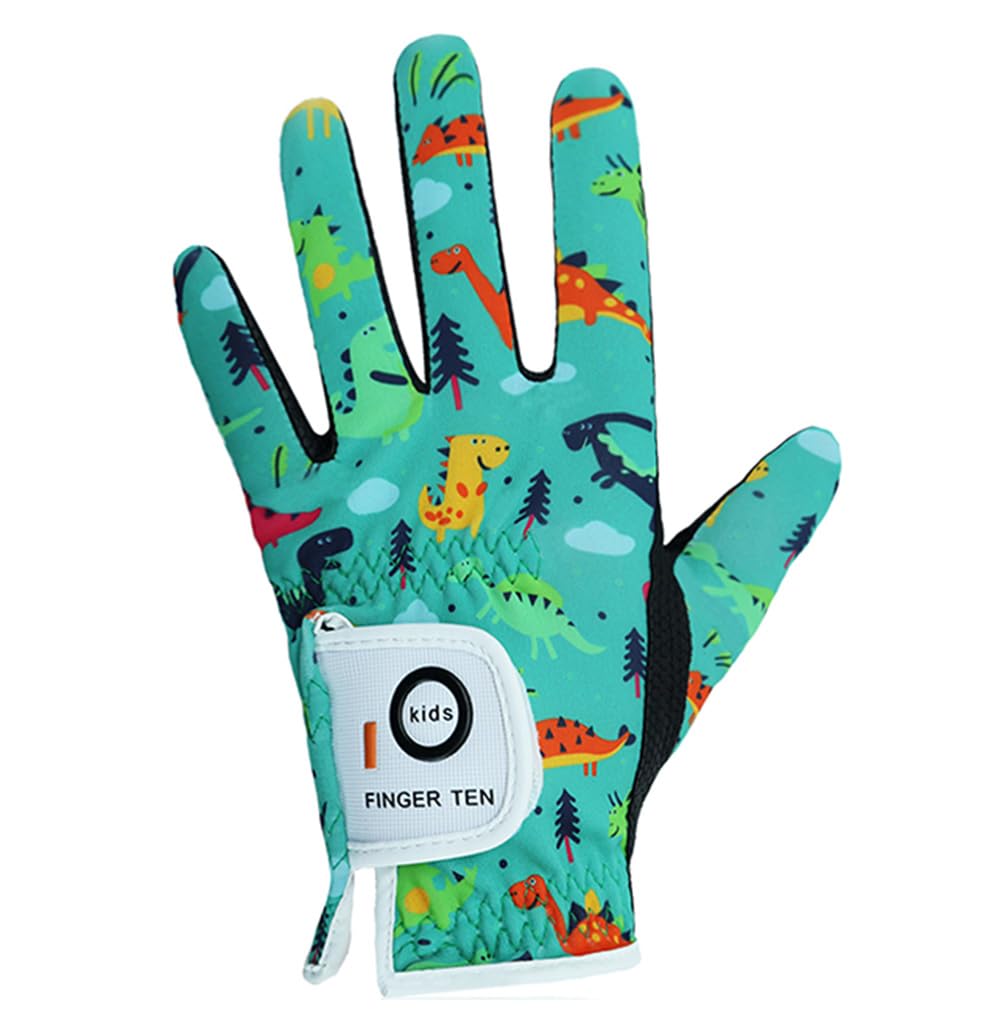 AMRTA Golf Gloves Kids Youth Junior Toddler Boys Girls 1 Pack Left Hand, Breathable Microfiber Synthetic Right Handed Golfer Glove for Age 4-13 Years Old (Dinosaurs, S)