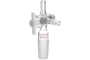 StonyLab Vacuum Glass 3-Way Flow Control Adapter, Borosilicate Glass Adapter with Standard 24/40 Taper Joint and PTFE Stopcock for Laboratory
