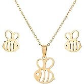 BlingNuts Honey Bee Necklace Earrings Set for Women Earrings and Necklace Set Gold for Christmas Family Friends Anniversary Birthday
