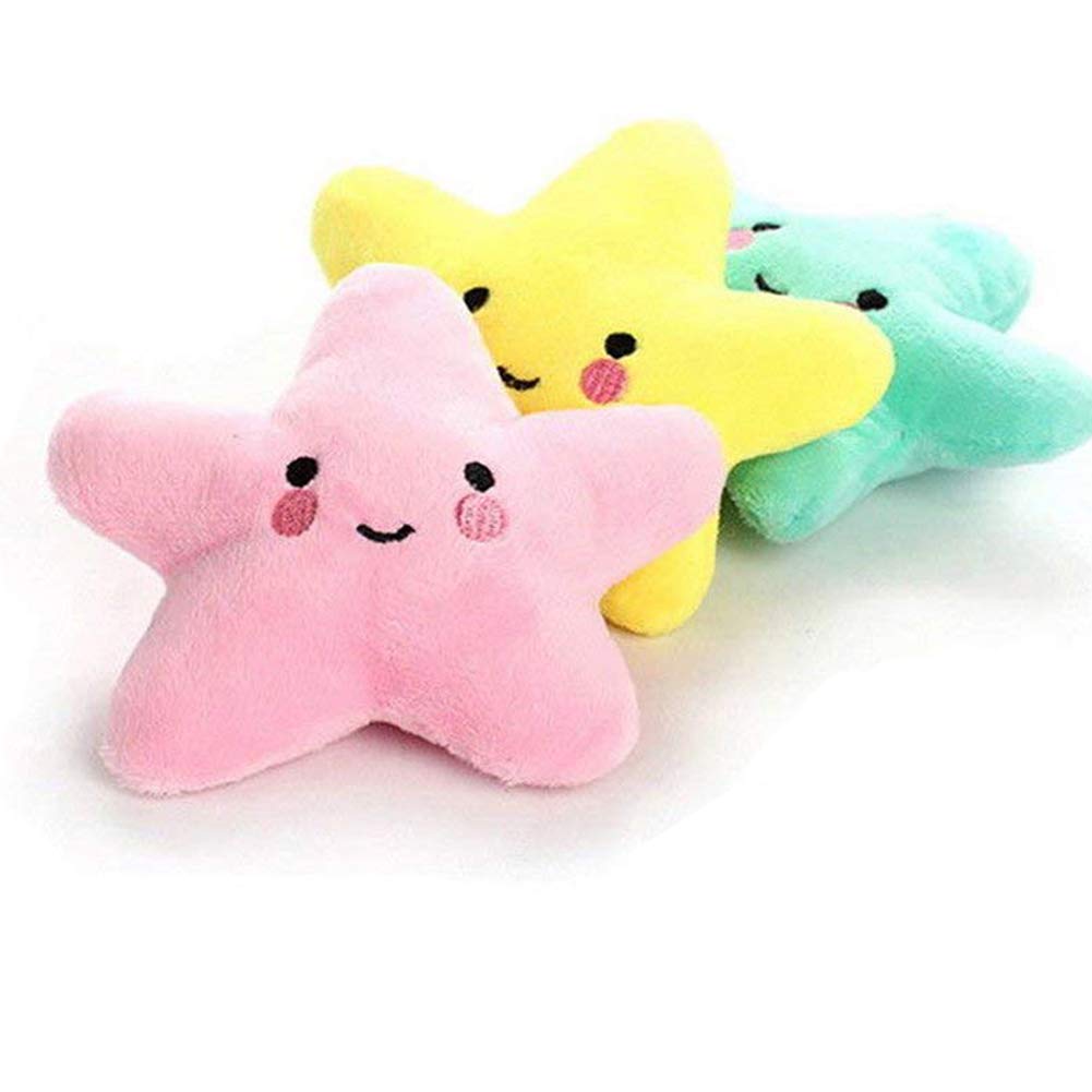 Photo 1 of Pet Bite Squeaky Toys Smile Star Cute Stuffed Toys for Dogs Puppy Biting BB Sound Chew Squeaker Cloud Shape Plush Toy for Cats & Small Animals Exercise Entertainment,3 Pack (Star)