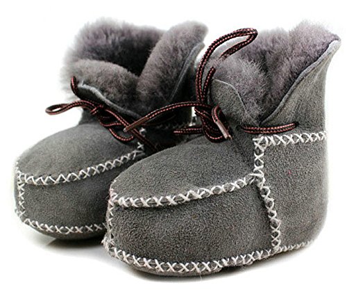 Doris Kids Sheepskin Wool Genuine Leather Boots for Baby Boy Girl Soft Sole Wool Winter Shoes Grey 13 CM