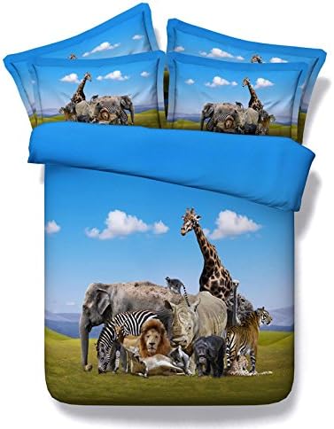 3D Printed Animal Zoo Bedding Sets Zebra Elephant Lion Duvet Cover Set Twin Full/Queen King Cal King Size Boys Bedspreads 3 Piece Set Teens Home Textiles (Twin)