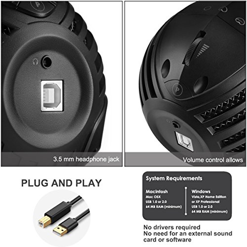 Professional USB Microphone, TKGOU PC Microphone for Windows and Mac Computer, Three Pattern Selects & Headphone Output Microphone for Recording, Podcasting, Streaming, Conference, Vocals, Chats(UM8) - Thumbnail 2