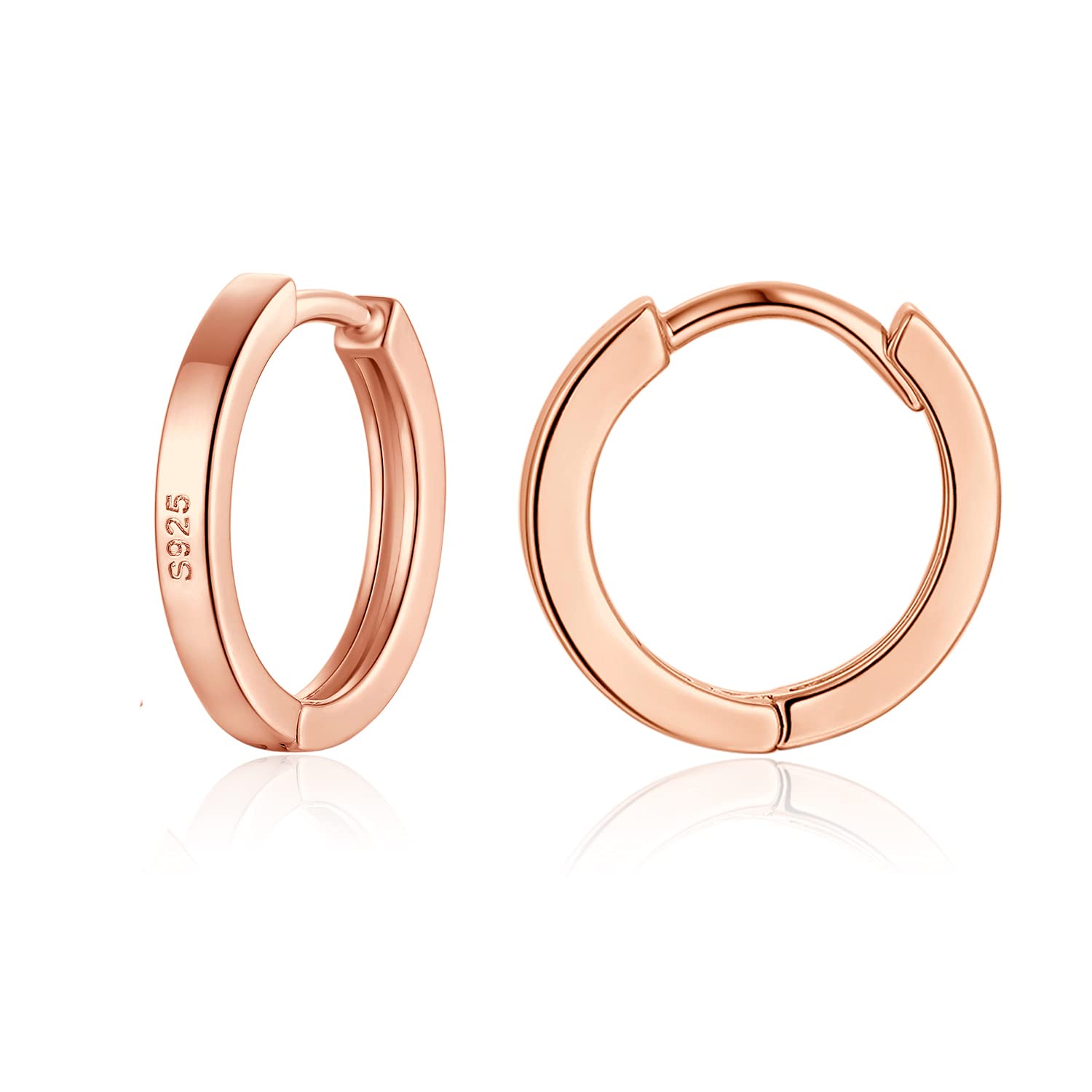 wynn's Silver Hoop Earrings for Women, 925 Sterling Silver Unisex Small Sleeper Hoop Earrings, Rose Gold Hooped Huggie Cartilage Earrings for Women Men Girls (12mm)