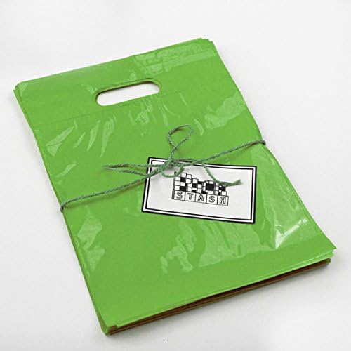 Packstash 11 x 15 x 3" (100 Qty)-Inch Lime Green Retail Merchandise Plastic Shopping Bags - (Medium) Premium Tear-Resistant Film, Double Thick Handles, Vibrant Glossy Finish