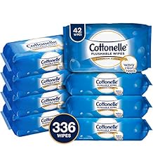Cottonelle FreshCare Flushable Wipes, 336 Flushable Wet Wipes (Eight 42-Count Resealable Soft Packs) (Packaging May Vary), Lightly Scented