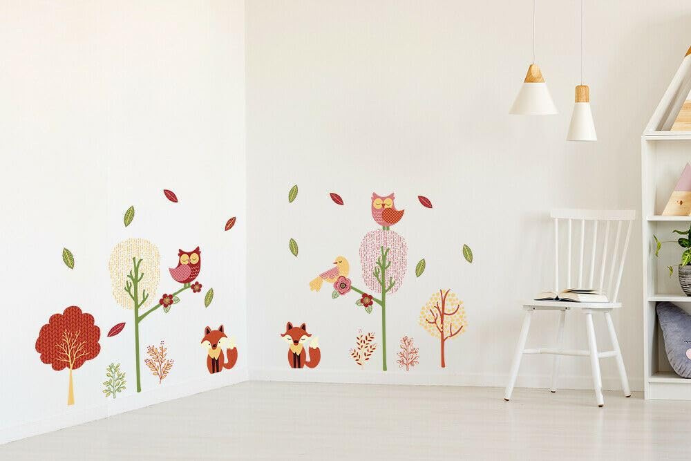 WALPLUS Playful Foxes Wall Stickers for Kids Nursery & Bedroom Decor Forest Animal Decals