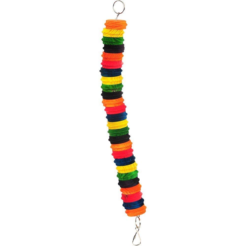 HAPPYPET Colourful Wooden Discs Bird Toy Durable Chewable Natural Safe Interactive Non Toxic Hanging Cage Accessories for Parrots Budgies Cockatiels