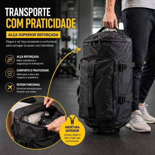 Bolsa Academia Viagem Mochila Porta Tênis Preta 4 em 1 – Alça Transversal e Compartimento de Calçados – Fit Travel Preemier