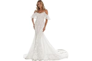 raomiao Mermaid Wedding Dresses for Bride 2024 Lace Bridal Gowns Beach Bridal Dress for Wedding Gowns, Style1-ivory