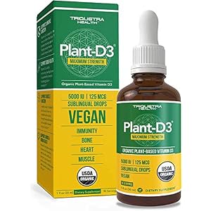 Plant-D3 Organic Vitamin D3 5000 IU – Vegan, Max Strength Sublingual Liquid D3 Drops – 200% Higher Absorption – 100…