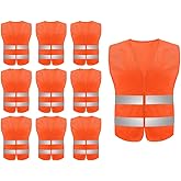 Hitopin 10PCS Safety Vests, Reflective High Visibility Vests, Hi Vis Safety Vests, High Vis Jacket with 2 Reflective Strips, for Traffic Work, Running, Surveyor and Security Guard (Universal Size)