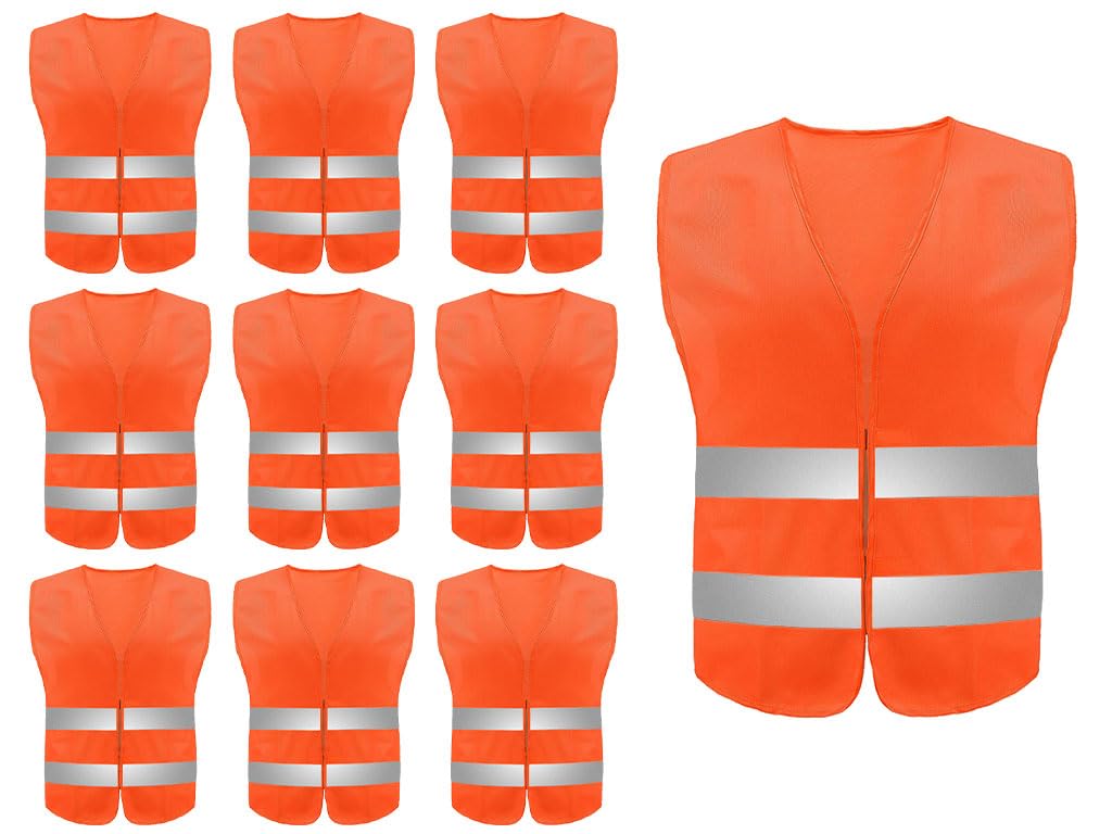 Hitopin 10PCS Reflective High Visibility Vests, Hi Vis Safety Vests, High Vis Jacket with 2 Reflective Strips, for Traffic Work, Running, Surveyor and Security Guard (Universal Size)