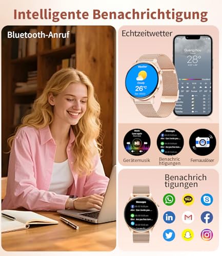 Women's Smart Watch, 1.32 Inch AMOLED Screen, Ultra-Thin Elegant Women's Watch with 2 Bracelets & 2 Cables, 116 Sports Modes, Cycle/Heart Rate/Sleep Tracking for Android iOS, IP68, FV23-D