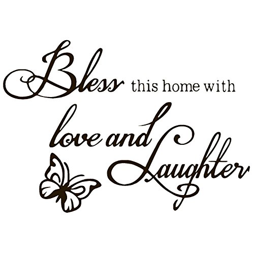 BLESS THIS HOME LOVE AND LAUGHTER vinyl Sticker Decal (13″ x 9.1″, Black)