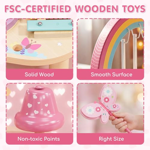 Lehoo Castle Wooden Montessori Children's Drum Set Toy from 1 - 3 Years Girls, Musical Instruments for Children with Xylophone Drum, Music Toy for Preschool Babies, Educational Toy Gift