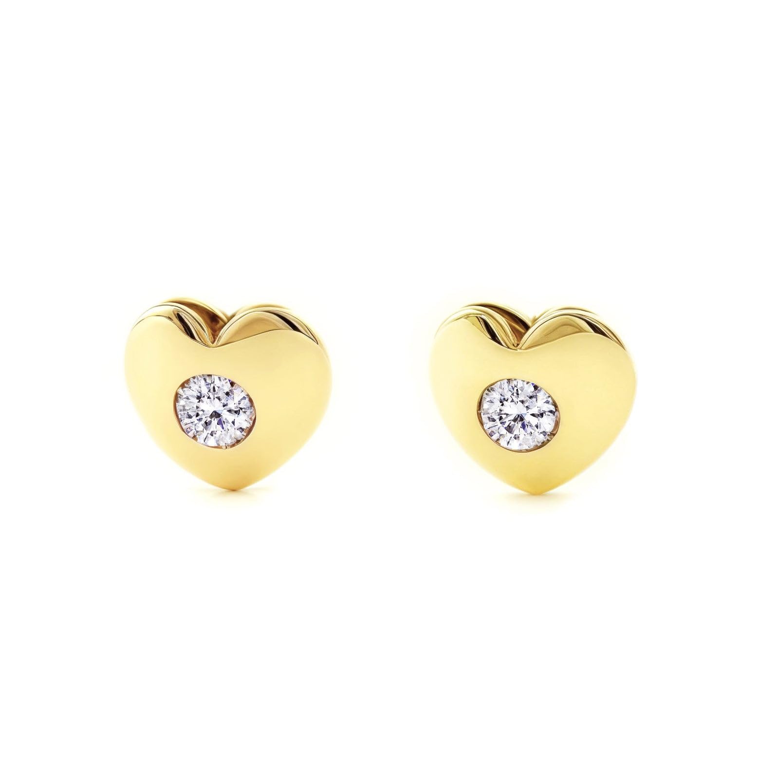 9ct Yellow Gold heart zircon Children's Earrings