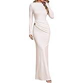URYIAO Women's Long Sleeve Ruched Bodycon Maxi Dress Fall Winter Formal Elegant Cocktail Party Dresses