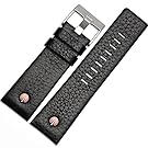 MSTRE NP67 24mm/26mm Calfskin Leather Watch Band Suitable For Men's Diesel Watches (26mm, black)