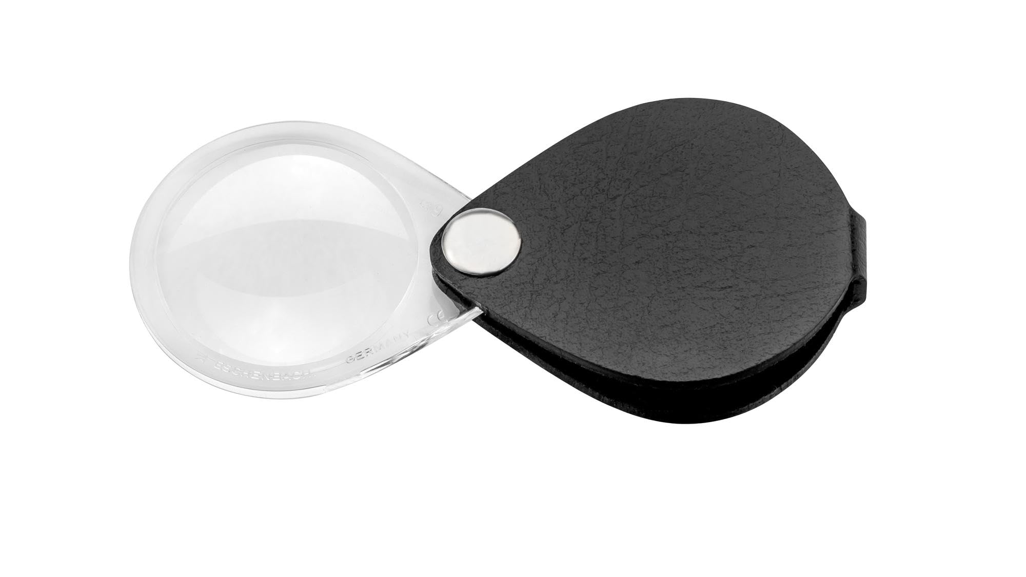 Eschenbach Classic Optic Folding Magnifier with 6X Magnification and Lens Diameter 30 mm with Round Leather Case in Black