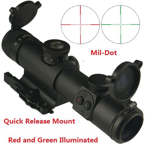 M1SURPLUS SPETSNAZ Style 4x21 Compact Scope (illuminated Mil-Dot Reticle w/ Digital Switch) + Integral Quick Detach Mount + Lens Covers + Adjustable Focus / Fits Weaver Picatinny Rails