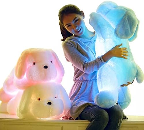 Primey Big Size 50cm/20 Inches Kawaii Teddy Dog Luminous Plush Toys Color can Change Led Light Pillow Cushion Children Party Birthday Gift(White)