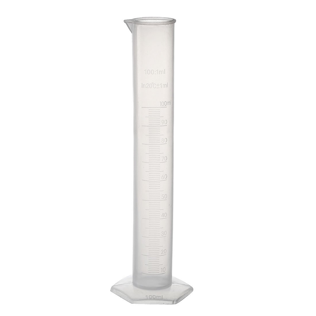 sourcing map Plastic Graduated Cylinder, 100ml Measuring Cylinder, Science Test Tube Beakers, Single Metric Scale, Hex Base Flask for Lab Home